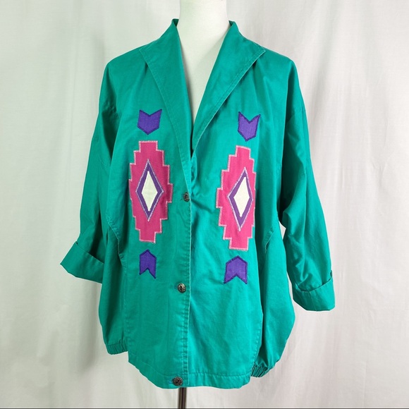 Vintage 80's Southwest Arrow Diamond Pattern Quilted Jacket XL - Picture 1 of 7